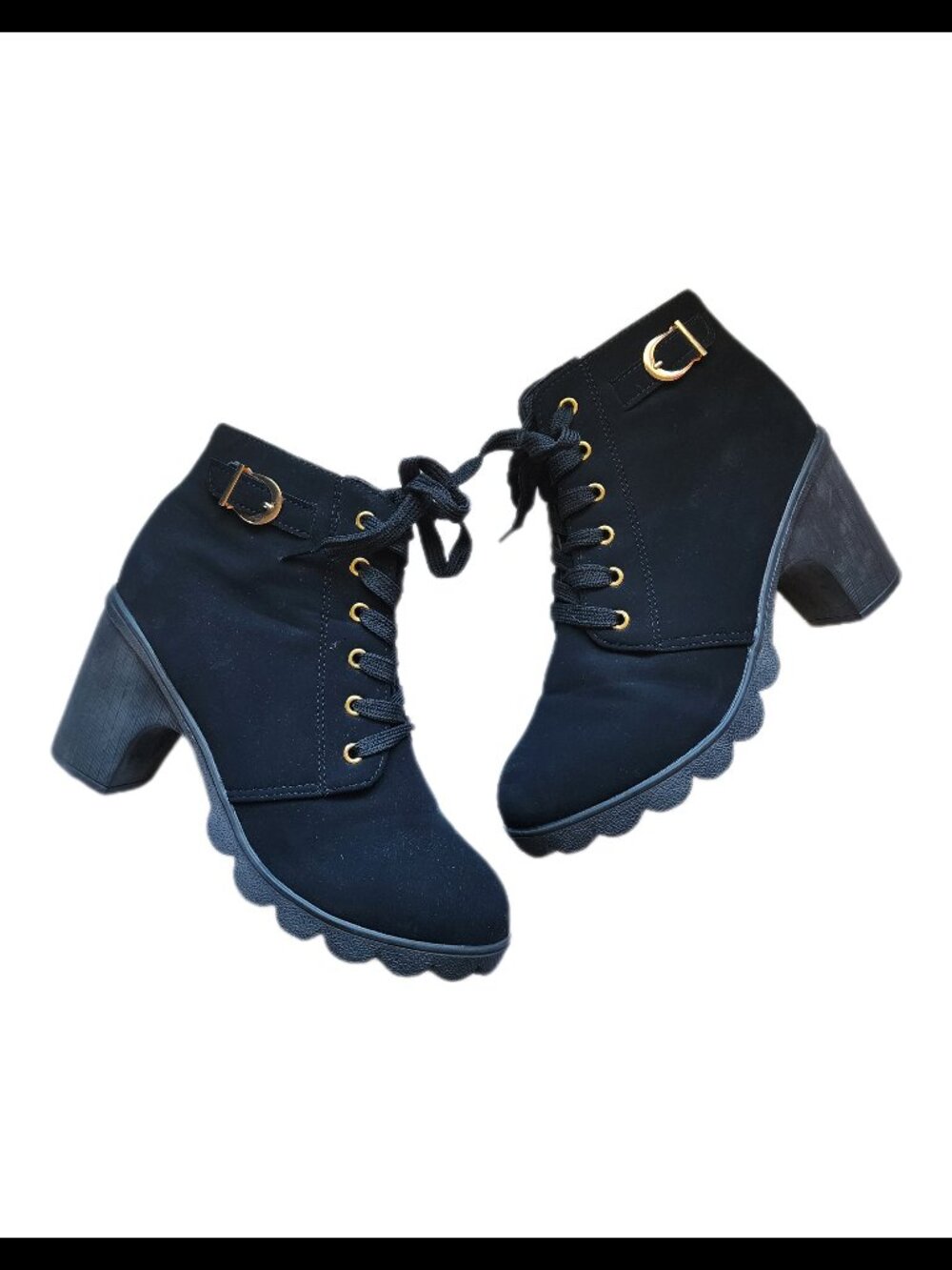 Shein Black Chunky Block Heel Lace Up Booties